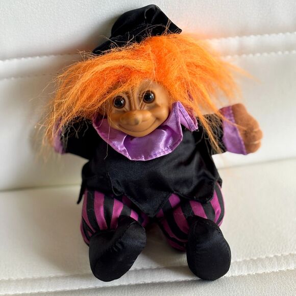 Vintage RUSS Troll Witch Orange Hair Halloween Plush Sitting 7" Plush Doll - Picture 1 of 4